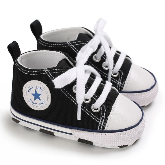 Baby Toddler Black Lace-up Hightop Prewalker Shoes